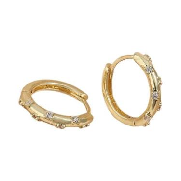 Imagem de Brincos De Argola Dourados Moda Coreana Pequenos Com Zircônia Cúbica A
