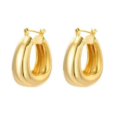 Imagem de Brincos De Argola Grossos Banhados a Ouro Para Mulheres, Joias De Moda