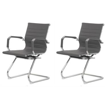 Imagem de Kit 2 Cadeiras Escritório Interlocutor Stripes Fixa Pu Cinza