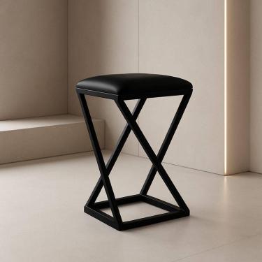 Imagem de Banqueta Banco Banquinho Baixa 50 Cm Cozinha Balcão Corino Cor:preto