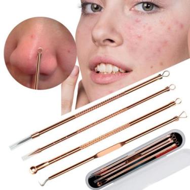 Imagem de Kit 4 Pinças 2in1 Removedor Tira Cravo Espinha Extrator Inox Limpeza D