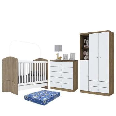 Imagem de Dormitório Bala de Menta Guarda Roupa, Cômoda e Berço Rústico/Branco c