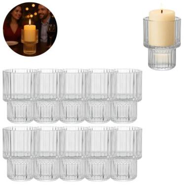 Imagem de 10 Castiçais de Vidro Enfeite 7cm Porta Velas P/ Mesa Decoração - Impo