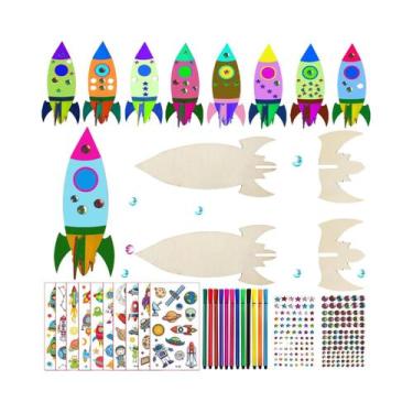 Imagem de Artesanato De Madeira DIY Para Crianças: Foguete De 32 Peças Para Pint