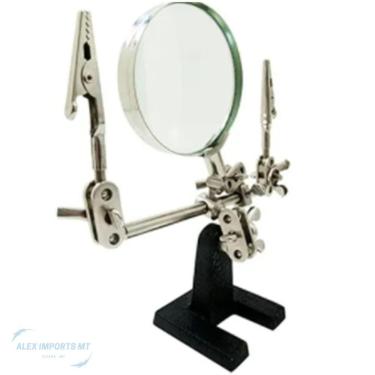 Imagem de Lupa De Bancada Mesa Com Suporte Pinça Pra Ferro De Solda