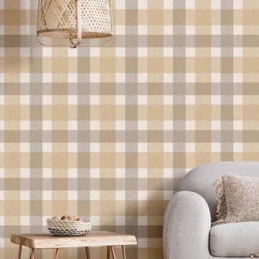 Imagem de Papel De Parede Top Stripes Xadrez Vichy Cinza E Pastel