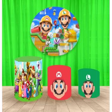 Imagem de Painel Redondo 1,50m E Trio Capa De Cilindro Super Mario - Fantasia Br