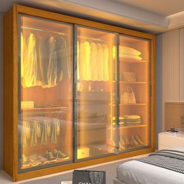 Imagem de Guarda-roupa Casal 3 Portas Reflecta com Led 100% Mdf Royale Naturale