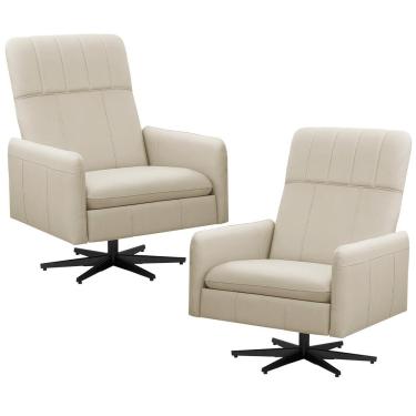 Imagem de Kit 2 Poltronas Decorativa Giratória Retrátil Reclinável Lutor L06 Couro Off White - Lyam Decor