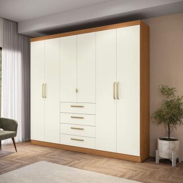 Imagem de Guarda-roupas 6 Portas e 4 Gavetas de Madeira Canela/Off White