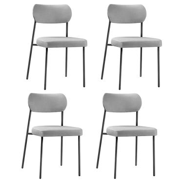 Imagem de Kit 04 Cadeiras Sala de Jantar Lavínia Estofada Base Preto Linho Cinza - Abmaza