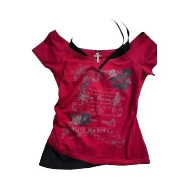 Imagem de Camiseta Verde Y2K Punk Para Mulheres, Top Casual Vintage Doce E Sexy 