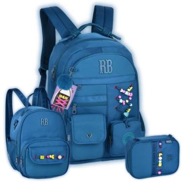 Imagem de Kit Mochila Rebecca Bonbon de Costas Casual Lancheira Estojo Cor:Azul 