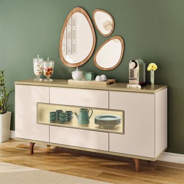 Imagem de Aparador Buffet Para Sala de Jantar Com LED 5 Portas 1 Gaveta Lizzano B01 Off White Cha...