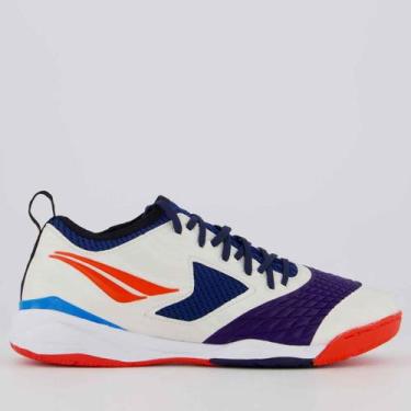 Imagem de Chuteira Penalty Max 1000 Ecoknit Futsal Branca e Roxa, 35