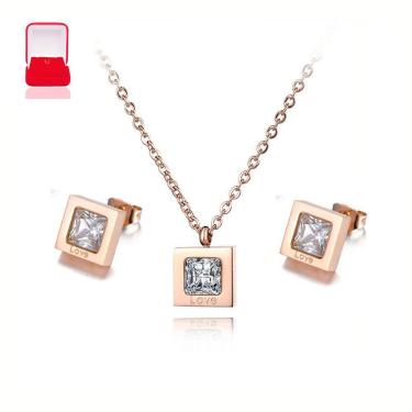 Imagem de Conjunto Luxo Colar E Brinco Love Banho Ouro Rosê Cristal Cz