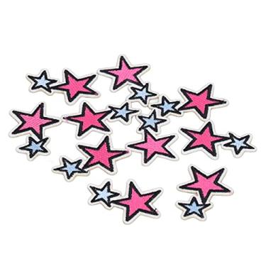 Imagem de HEEPDD Adesivos de pano de bordado, 10 peças de bordado de ferro em remendos de apliques de decorações DIY em forma de estrela adesivos bordados para travesseiro de roupas DIY
