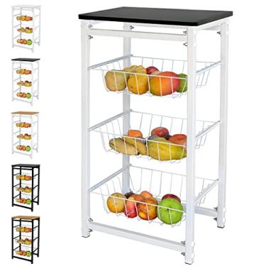 Imagem de Fruteira De Chao Cozinha Tampo Madeira Florenca de Ferro Cor:Branco/Preto