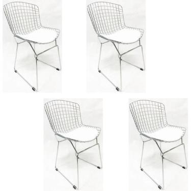 Imagem de Kit 4 Cadeiras Bertoia Cromada Assento Branco - Poltronas Do Sul