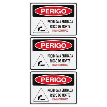 Imagem de Combo 3 Placas De Sinalização Perigo Proibida A Entrada Risco De Morte Espaço Confinado 30x20 Acesso - S-235/2 F9e