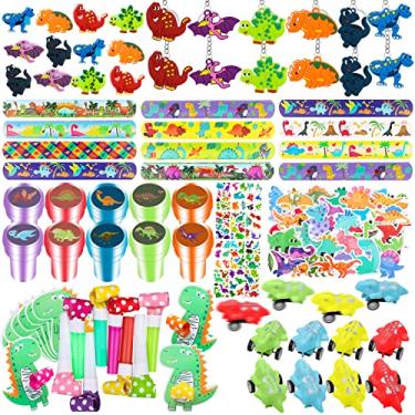 Imagem de 78 peças de lembrancinhas de dinossauro, máscaras de dinossauro para meninos e crianças, artigos de festa de dinossauro, tatuagens, chaveiros, artigos de festa temática, para festa de aniversário, lembrancinhas de brindes