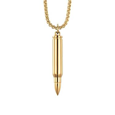 Imagem de LHDUF Pingente de colar de bala masculino, urna de aço de titânio, colar de bala memorial masculino feminino meninos joias finas, Metal, Sem Pedra Preciosa
