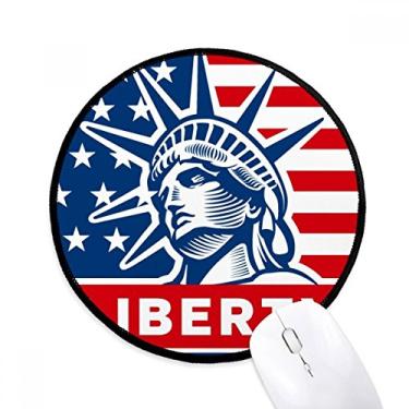 Imagem de Bandeira dos EUA com padrão de estátua da Liberdade Mousepads redondos antiderrapantes bordas costuradas para presente de escritório