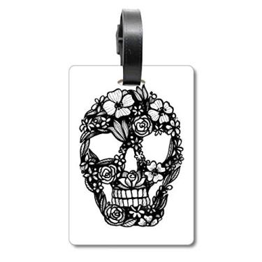 Imagem de Bolsa de viagem de esqueleto com estampa de flores e folhas, etiqueta para cartão de bagagem