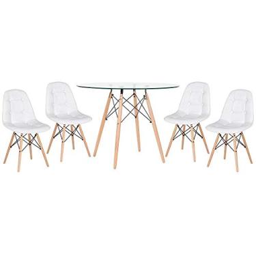 Imagem de Loft7, Kit - Mesa Eames 100 cm - Vidro + 4 cadeiras Eames Botonê - Branco