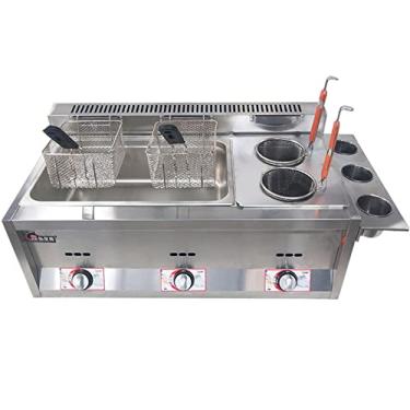Imagem de Fritadeira comercial de aço inoxidável 18L, comercial, três fritadeiras com controle de temperatura e poder de fogo ajustável para cozinha doméstica e restaurante