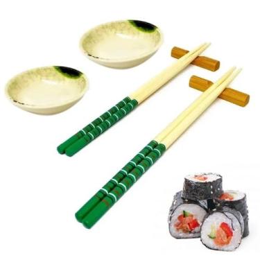 Imagem de Conjunto Para Sushi Com 8 Pecas Em Melamina/Bambu Hashi, Molheira E Su
