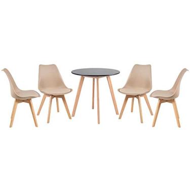 Imagem de Loft7, Mesa de jantar redonda 70 cm preto + 4 cadeiras Leda nude