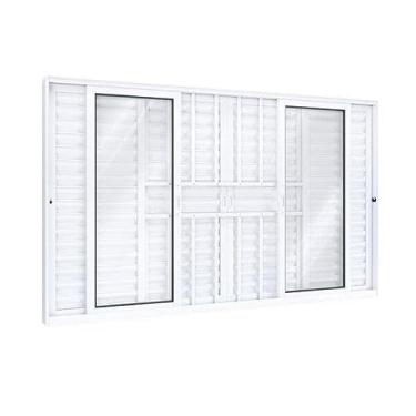 Imagem de Janela Veneziana Alumínio Central 4 Folhas Móveis 2 Fixas com Grade Lucasa Eccellente 100cmx200cm Branco