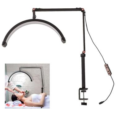 Imagem de Luminaria Spa Estetica Arco Meia Lua 3 Tons Led Suporte Celular Mesa Salao de Beleza Versatil Angulo Ajustavel