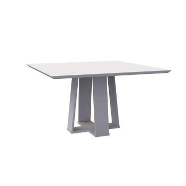Imagem de mesa de jantar quadrada com tampo de vidro valencia off white 135 cm