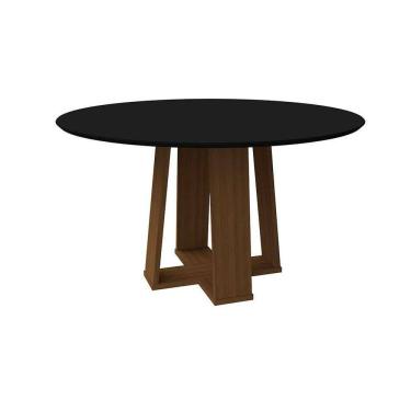 Imagem de mesa de jantar redonda com tampo de vidro isabela preta e imbuia 135 cm