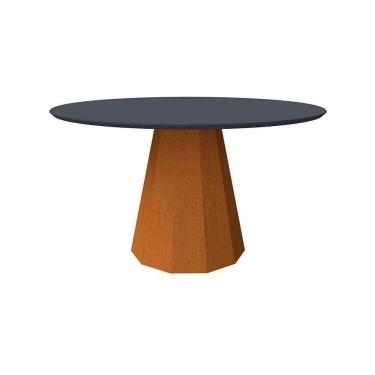 Imagem de mesa de jantar redonda com tampo de vidro isis cinza e ype 135 cm