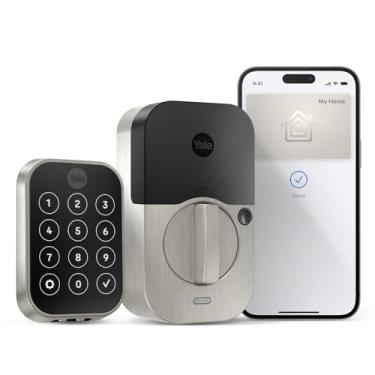 Imagem de Yale Security Fechadura Assure Lock 2 Plus Apple Home Keys (encaixe para abrir), fechadura de porta de entrada inteligente sem chave de níquel acetinado com teclado conectado Wi-Fi para entrada de