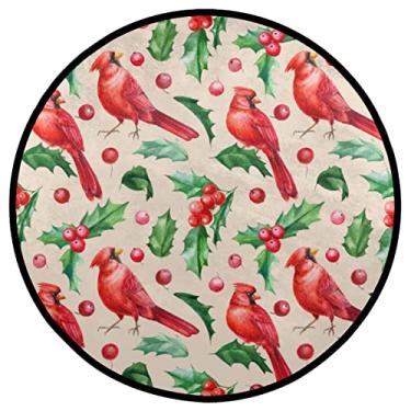 Imagem de Dinarno Tapete redondo de folha verde pássaro vermelho durável tapete de área circular macio lavável tapete redondo antiderrapante tapete para quarto, sala de estar, jantar, cozinha, banheiro, decoração de pátio, tapete circular