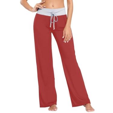 Imagem de CHIFIGNO Calça de pijama feminina confortável casual para ioga, calça de moletom com cordão, Tijolo de fogo, Large