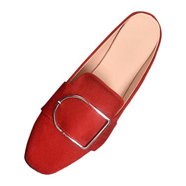 Imagem de Sapatos casuais femininos de primavera e outono novos sapatos casuais de cabeça quadrada para mulheres, Vermelho, 9