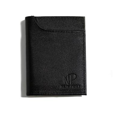 Imagem de Carteira Masculina de Couro Vertical Fina Essencial Casual Preta