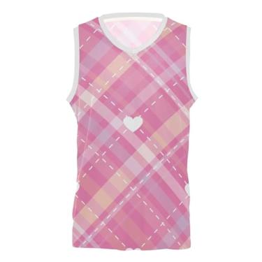 Imagem de KLL Camisa de basquete xadrez Escócia rosa amor casual camisa de basquete tema festa durável camisa de futebol para homens, Buffalo xadrez xadrez tartan Escócia Pink Love, PP