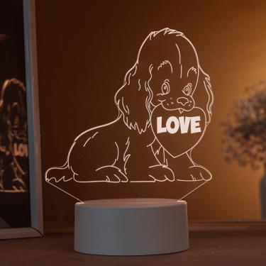 Imagem de Luminária led 3d, abajur de mesa, cachorro com coração "love"