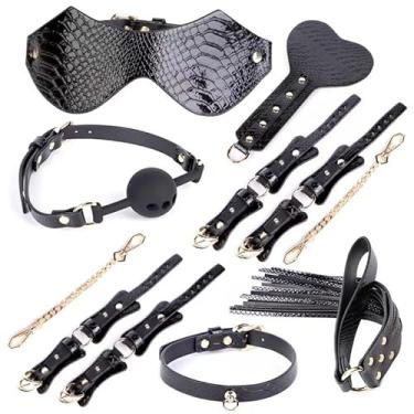 Imagem de LEQC BDSM restrições brinquedos sexuais 7pc conjunto de restrições de bondage para iniciantes, jogo de bola de gangue, vibradores massageadores para casais sexo (preto)