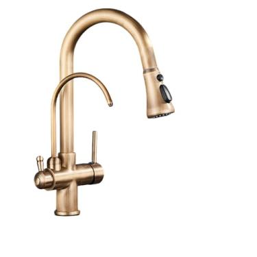 Imagem de Torneira filtrada de latão para cozinha, torneira removível com filtro de água de rotação 360 3 em 1, misturador de pia de cozinha, purificação de água, latão antigo A, 1