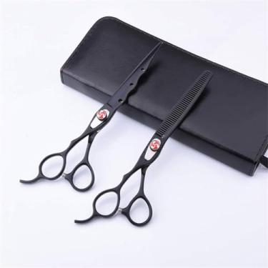 Imagem de Tesoura de cabeleireiro para barbeiro, mão esquerda, 7,0 polegadas, conjunto preto, silêncio, anti-desgaste, tesoura de desbaste, corte plano, tesoura de dente, barbeiro profissional, famíli