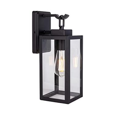 Imagem de LIT-PaTH Lanterna de parede externa, arandela de parede como luminária de varanda, base média E26 máx. 60W, metal antiferrugem com sombra de vidro, preto, 1 pacote
