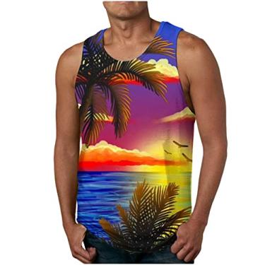 Imagem de Coletes masculinos outono verão gola canoa estampa floral pista academia praia havaiana camiseta regata tropical masculina 2024, Q-83 Roxo, G