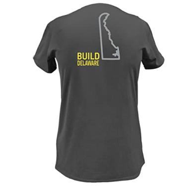 Imagem de John Deere Camiseta feminina com gola V e contorno do estado dos EUA e Canadá Build State Pride, Delaware, P